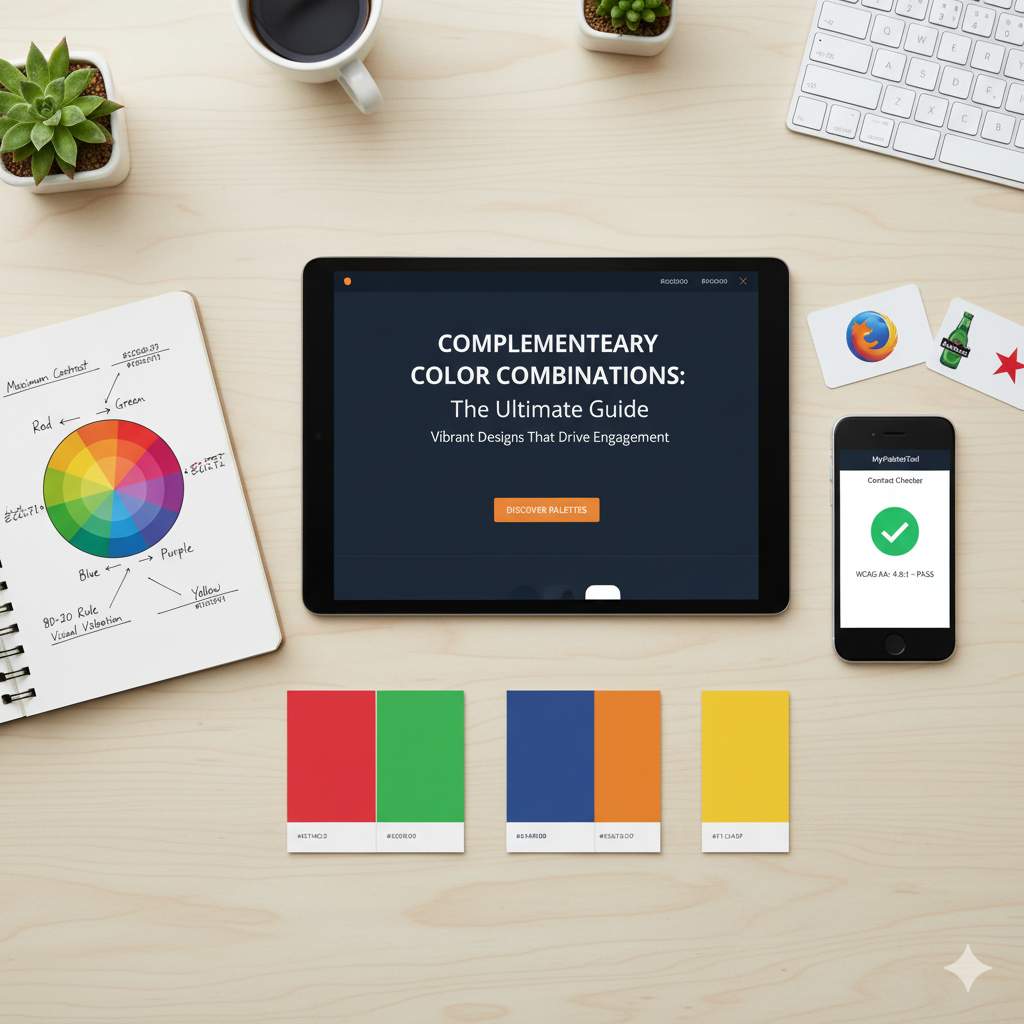 Complementary color wheel highlighting opposite pairs