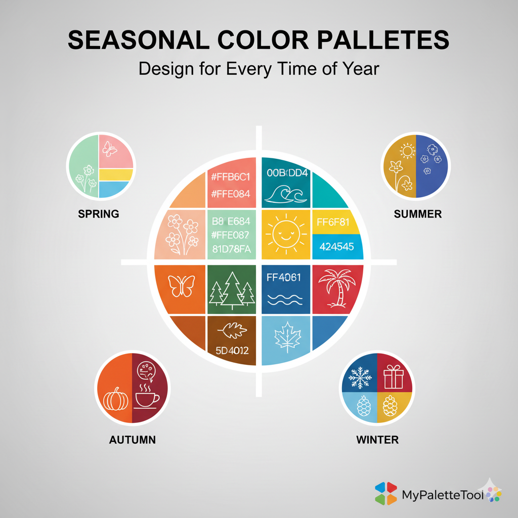 Four seasonal color palettes representing spring, summer, fall, and winter