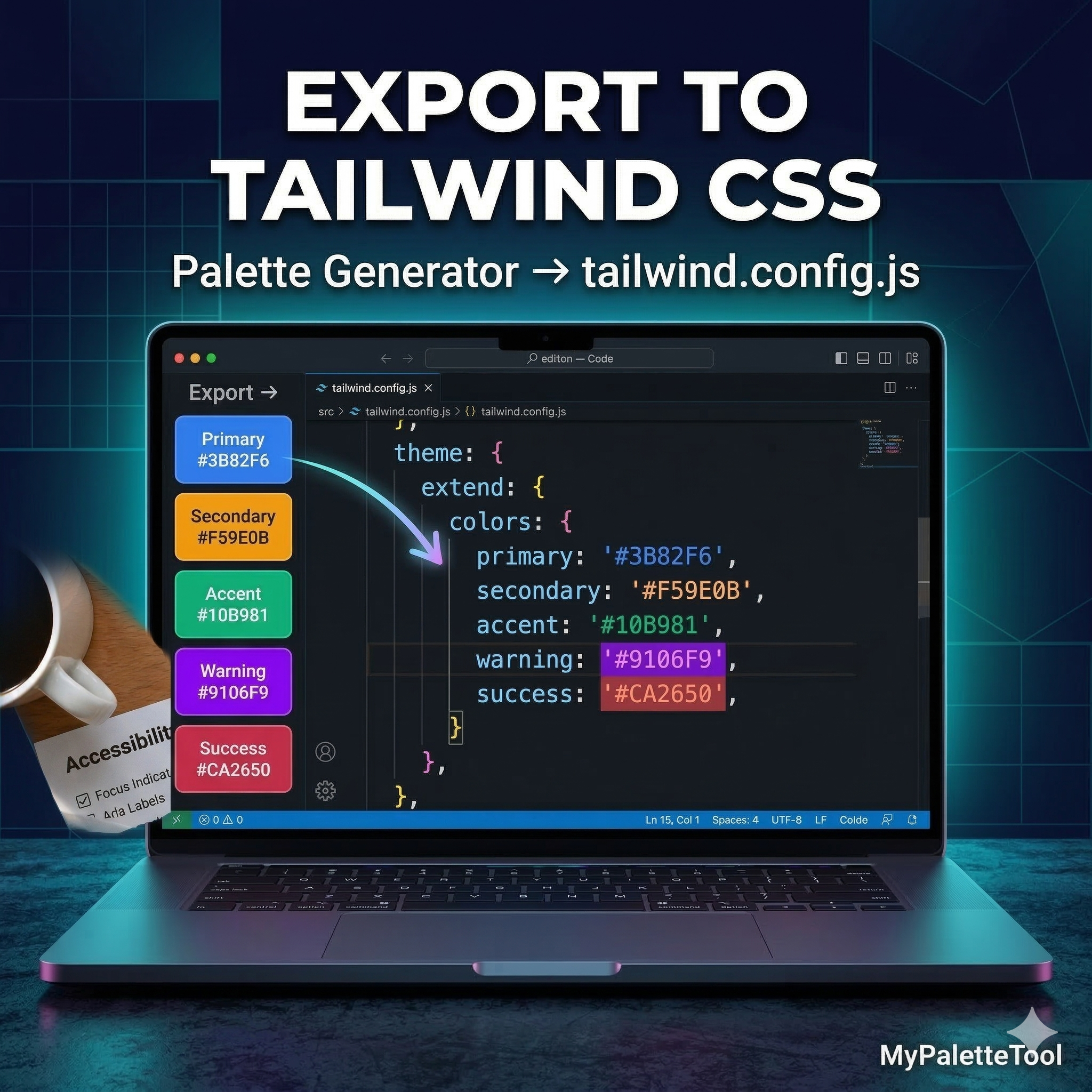 Tailwind CSS config file with custom color palette exported from a design tool